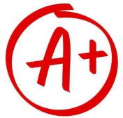 Grade A Plus result vector icon. School red mark handwriting A plus in circle